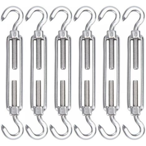 M8 Edelstahl-Drahtseilspanner, 6 Stück Spannhaken und verstellbare, robuste Drahtspanner für die Montage von Seilen, Kabeln, Wäscheleinen, Schattenzäunen (1/4)
