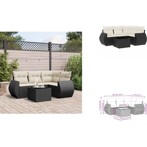 5-tlg. Garten-Sofagarnitur mit Kissen Schwarz Poly Rattan - Gartenmöbel Set - Outdoor Möbel - Rattan Gartenset - Lounge Set - Esstisch Set (1/3)