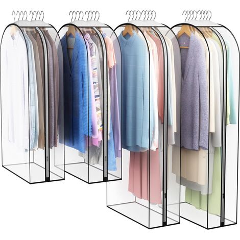 Sac De Rangement Pour Vêtements - Transparent - Fermeture Éclair Latérale - 50 Pouces - Fond Plissé 10 Pouces - Pour Manteaux Vestes Robes Fourrures - 4 Pièces (1/5)