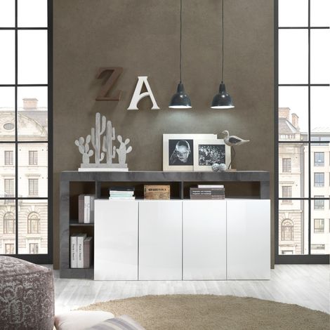 Buffet moderne laqué blanc et gris anthracite 4 portes GAMA (1/5)