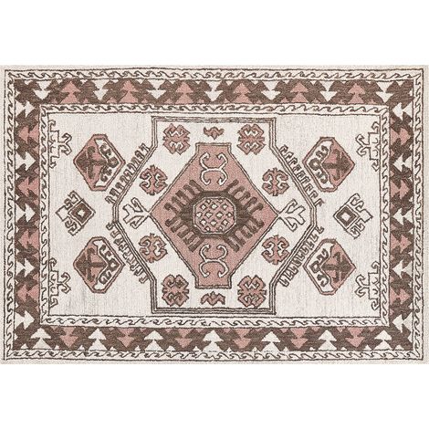 Alfombra de lana blanco marrón rosa 140 x 200 cm oriental hecho a mano Tomarza (1/5)