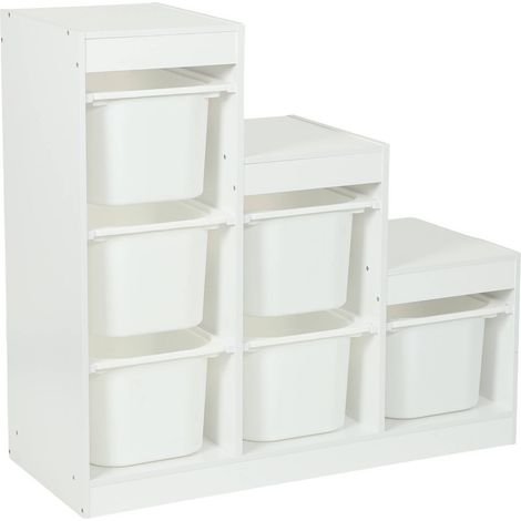 Children's storage unit staircase 6 storage bins wood decor white - Sora
