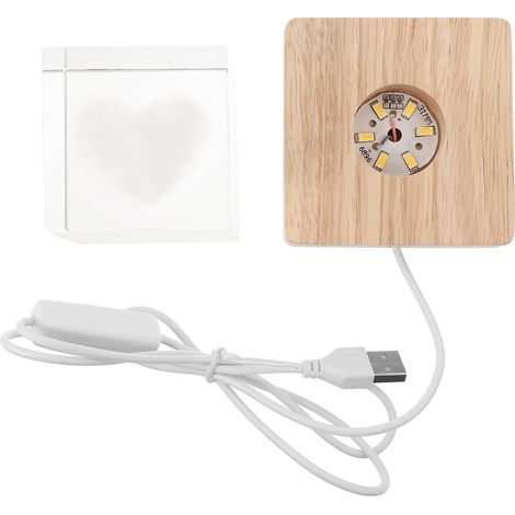 Lampe de Chevet Petite Veilleuse Cœur Cristal avec Base Bois (1/5)