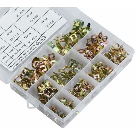 Lot de 100 colliers de serrage à ressort, colliers de serrage carburant 6-22 mm colliers de serrage à ressort Collier de serrage réglable pour fixation des durites souples et durites SOEKAVIA,de DEBUN (1/5)