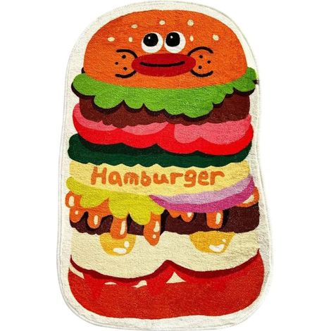 Fußmatte mit Cartoon-Hamburger-Motiv, Wohnzimmerteppich, 40 x 60 cm, weiche und rutschfeste Badematte mit hoher Saugfähigkeit für S (1/4)