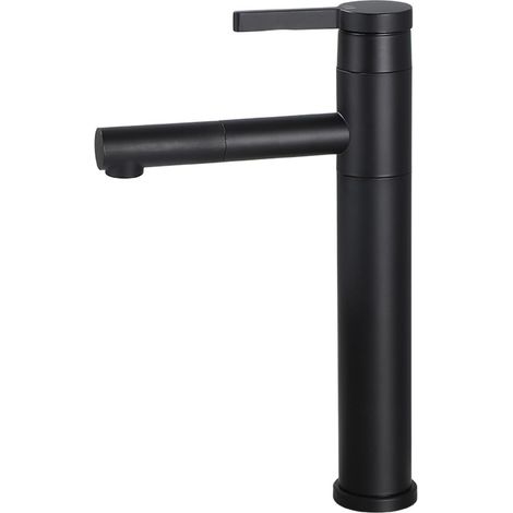 Robinet lavabo extractible, noir, surélevé, eau chaude/froide (1/5)