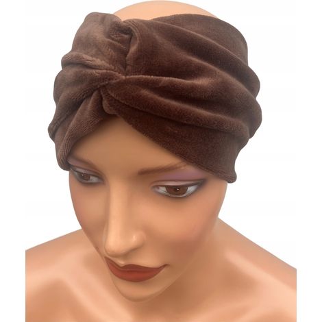 Diadema ancha tipo medio turbante de terciopelo marrón, elegante y cálida, ideal para otoño e invierno. (1/5)