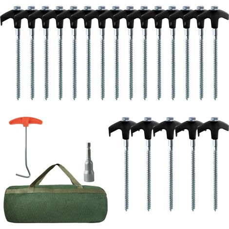 Lot de 20 piquets de tente rotatifs avec filetage - Piquets de camping pour différents environnements de camping - Piquets de tente idéaux pour sol dur, forêt, prairies, rochers (vert)