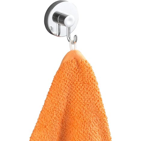 WENKO Gancio da Muro per Asciugamani, fissaggio senza foratura Vacuum-Loc®, Gancio Appendiabiti, Set di 4, Plastica, 6x6,7x5 cm, Cromato (1/4)