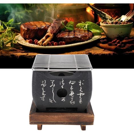 Mini barbecue japonais, gril à charbon de bois, plaque de cuisson, barbecue domestique, réchaud à charbon de bois, gril à gâteaux de riz au charbon de bois, petite forme carrée. (1/5)