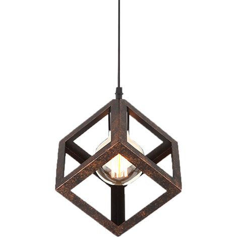 Suspension Luminaire Moderne Lustre Forme Cube Lampe de Plafon de Style Géométrique en Métal E27 Plafonnier pour Chambre Salon Restaurant - 16CM, Rouille BLOW (1/5)