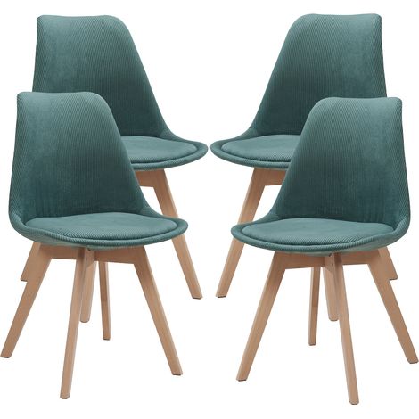 Lote de 4 sillas de comedor diseño moderno robusto pana verde oscuro 030009827 (1/5)