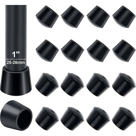 25mm Chair Leg Caps, 16 Pcs Round Rubber Furniture Cups Chair Leg Caps Table Foot Covers Floor Protectors Non-Slip, Black (1/3)