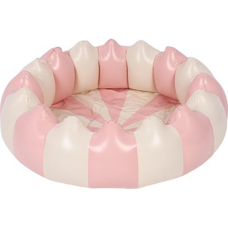 Aufblasbares, blumenförmiges Kinderbecken in Rosa-Creme, kompaktes PVC-Planschbecken für drinnen und draußen, ideal zum Spielen im Wasser und Sand. (1/2)