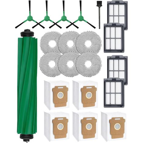 21 Accessory Kits for iRobot Roomba Plus 405/505 Robot Vacuum Cleaner Combo: 1 Main Brush, 4 Side Brushes, 4 HEPA Filters, 5 Vacuum Cleaner Bags, 6 Wipes, 1 Brushes (1/5)