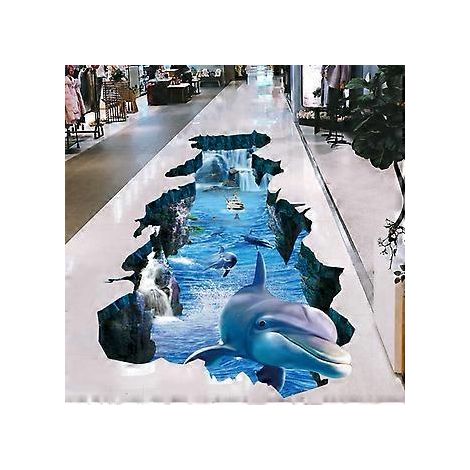 SZTXJ 3D Wandaufkleber „Gebrochener blauer Delfin“ aus der Ozeanwelt, realistische Wandaufkleber mit tropischen Fischen aus der Eiszeit und der Unterwasserwelt, abziehbare und aufklebbare Unterwasser-