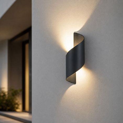 Applique murale LED 10W design courbé, aluminium noir mat, éclairage haut/bas, étanche IP65 pour extérieur, terrasse et jardin (1/5)