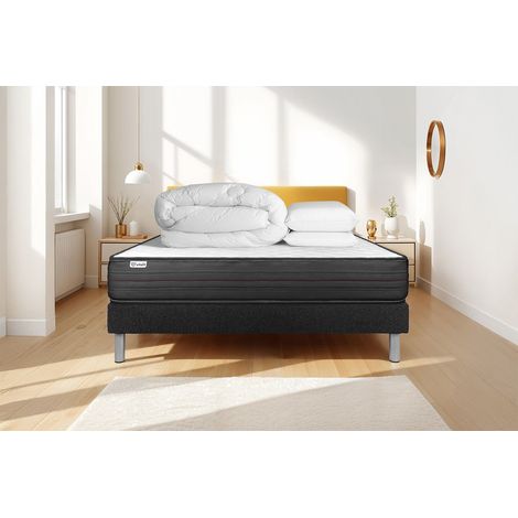 Komplettpaket Bett - Matratze 200x200 cm + Boxspringbett mit Lattenrost (im Set) + 2 Kopfkissen + Bettdecke - Vitalpower (1/5)
