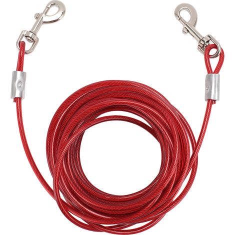 Câble d'attache pour chien, fil d'acier, double tête, résistant aux morsures, laisse de camping en plein air pour petits, moyens et grands chiens, rouge 6mm x 5m / 0.24inx16.4ft (1/5)
