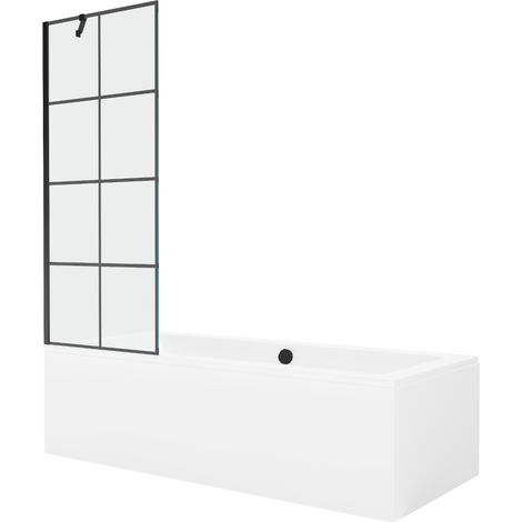Mexen Cube Rechteckbadewanne 170 x 80 cm mit Verkleidung und 1-flügeliger Duschwand 70 cm, schwarzes Muster - 550517080X9507007 (1/5)