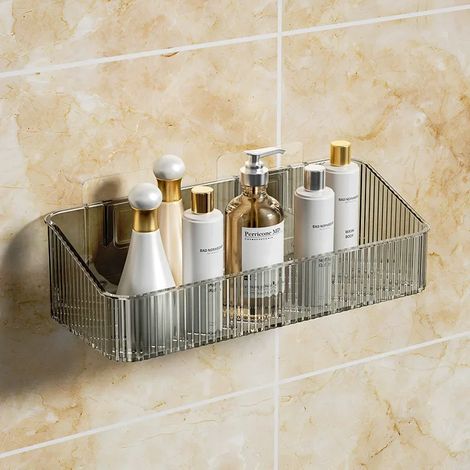 Étagère de rangement murale d'angle en acrylique gris pour salle de bain, en plastique non poreux, antidérapante et imperméable. Idéale pour ranger vos produits cosmétiques. (1/5)