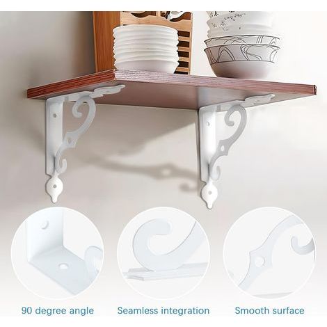 LALAGO 4 Pièces Equerre Etagere Murale, 14cm-Blanc-Vintage Support Etagere Murale, Supports Triangulaires Angulaires Droits de 90 Degrés, Equerre Charge Lourde pour Étagère de Livres Jardinage Cuisine (1/4)