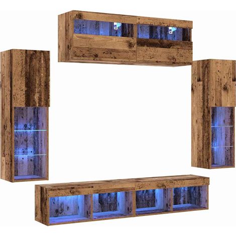 Ensemble de meuble TV mural Montage mural 6 pcs，Banc TV，Armoire TV Bois ancien CFW769752 (1/5)