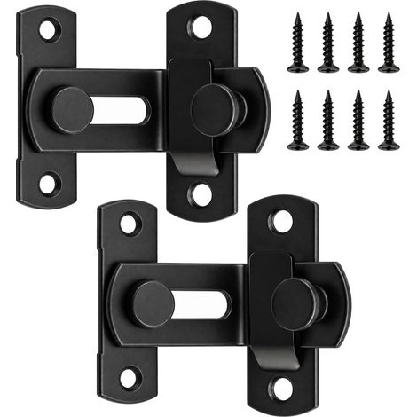 Lot de 2 Verrous de Porte à 90 Degrés en Acier Inoxydable Noir, Serrure de Porte Coulissante avec Vis, Loquet de Sécurité pour Portes, Fenêtres et Armoires (1/5)