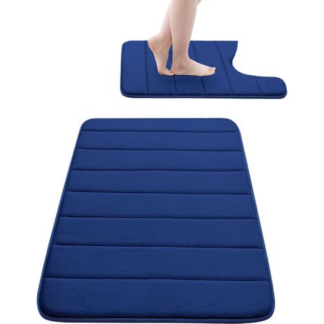 Lot de 2 tapis de bain en mousse à mémoire de forme : tapis de bain 61 x 41 cm et tapis de toilette en forme de U 61 x 51 cm, antidérapant et absorbant, noir 61 x 41 cm + 61 x 51 cm (UMarine) (1/5)