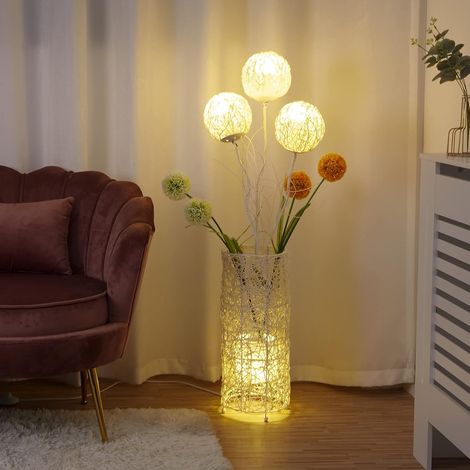 Lampada da Terra Moderna Piantana Decorativo con LED Fatto a Mano Rattan Fiori Elegante Design - Lampada Atmosfera Creativo Stile Idilliaco per Camera da Letto Divano Sala