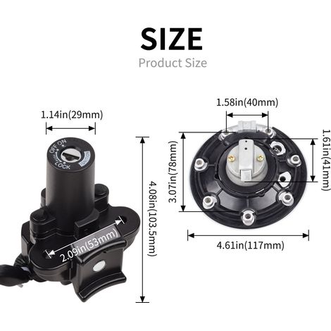 Ignition switch, fuel tank cap, and key lock assembly suitable for Kawasaki Ninja ZX6R 2000-2002 and ZX7R/9R. (1/4)