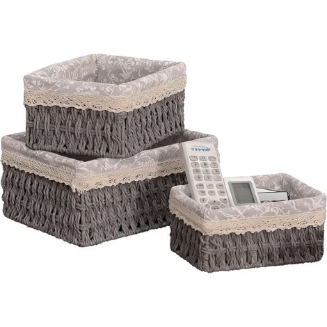 Lot de 3 Paniers Rangement,Panier Gris Idéaux pour Salle de Bain,Table à Langer,Ranger Télécommandes & Cosmétiques