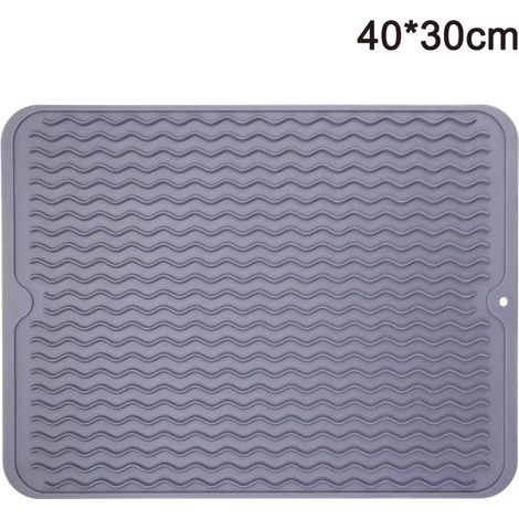Tapis égouttoir à couverts en silicone écologique 40 x 30 cm, résistant à la chaleur, antidérapant, réutilisable, séchage rapide, compatible lave-vaisselle (1/5)