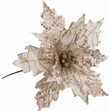 Pétale De Fleur Pailletée Champagne Décoration Arbre De Noël Simulé Fête 25 Cm (1/4)