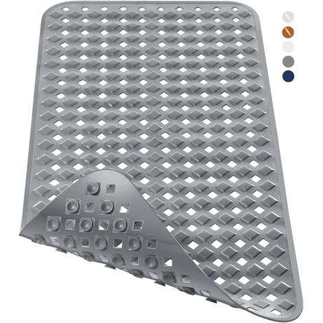 Tapis de bain extra long antidérapant avec trous de drainage, ventouses, sans phtalates, sans latex, sans BPA et lavable en machine, 70 x 40 cm, gris (1/5)