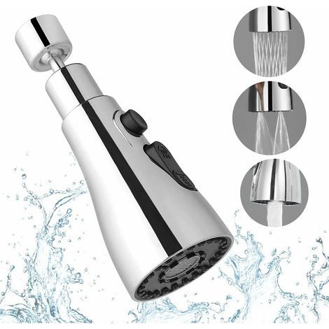Douchette Robinet Cuisine 3 Modes- 360 Degres Embout pour Robinet Cuisine, Tete de Robinet, Mitigeur Evier Douchette, Rallonge pour Robinet de Cuisine (Argent) (1/4)