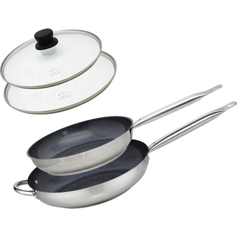 Set de 2 Poêles 28 et 32 cm céramique sans PFAS et 2 couvercles en verre Profi Therm Platinum Elo (1/5)