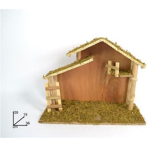 TrAdE Shop Traesio - Capanna Vuota Con Scaletta Muschio 36x28x15cm Presepe Addobbo Decorazione Natale -
