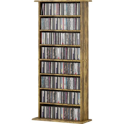 Meuble de rangement pour CD et DVD à 8 compartiments et 6 étagères réglables, capacité maximale de 360 CD / 185 DVD et Blu-ray, marron
