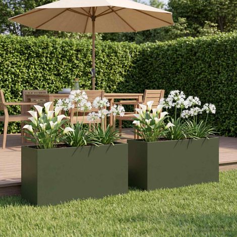 Cache-pot de jardin 2 pc Vert olive 80 x 40 x 50 cm (1/5)