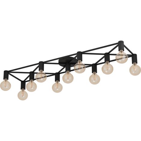 EGLO Deckenlampe Speke, 11-flammige Deckenleuchte, Deckenbeleuchtung Vintage, Industrial, Retro, Wohnzimmerlampe aus Stahl in schwarz, Lampe Decke mit E27 Fassung