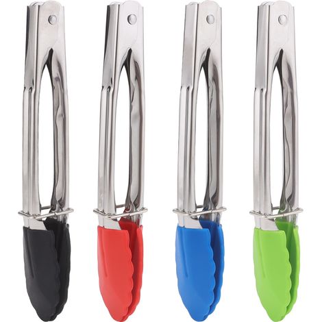 18 cm lange Küchenzange aus Edelstahl mit Silikonspitzen – Hitzebeständige Grillzange für Steaks, Brot und Gebäck-x (1/3)