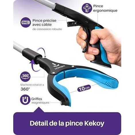 Pince Telescopique Ramasse Objet pour Seniors, Outil de Ramassage Pliable avec Mâchoire Antidérapante Rotative à 360°, 4" Aimant (91 cm, Bleu Ciel, 1 Pièce) Ciel 91cm pièce (1/5)
