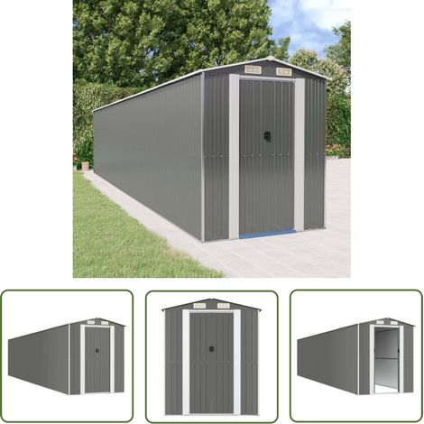 The Living Store Geräteschuppen Hellgrau 192x938x223 cm Verzinkter Stahl - Gartenschuppen - Gerätehaus - Werkzeuglager - Outdooraufbewahrung - Gartenorganisation (1/5)