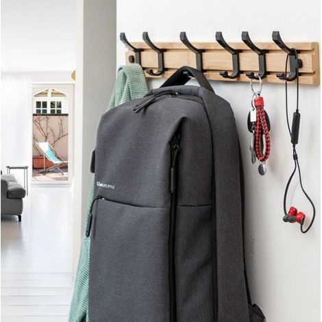 Wandgarderobe mit 5 Haken, Gestell aus Palisanderholz und Metall, verschiebbare Haken, für Mäntel, Hüte, Handtücher und Accessoires, 50 cm, Wandmontage