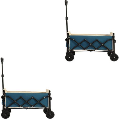 2er-Set lightweight Portable Heavy Duty Folding Beach Wagons with Wheels - Outdoor Utility Carts for Grocery, Camping, Shopping, Sports, Garden with Large Capacity - Blue