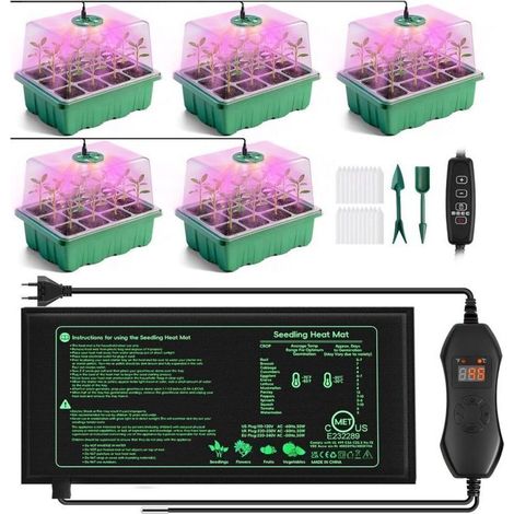 Mini-Gewächshaus mit Pflanzenlampe und Heizmatte. 5-teiliges Mini-Gewächshaus für Setzlinge mit einstellbarem Lichtthermostat. Verstärktes Gewächshaus mit Deckel und Belüftung.