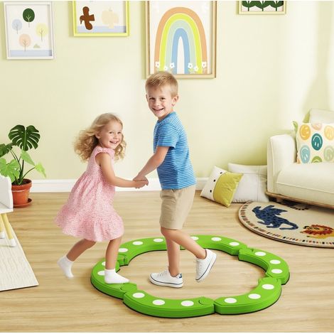 Parcours d’équilibre enfant 6 modules 101x101x7 cm plastique vert, intérieur extérieur - CHICFURN (1/5)