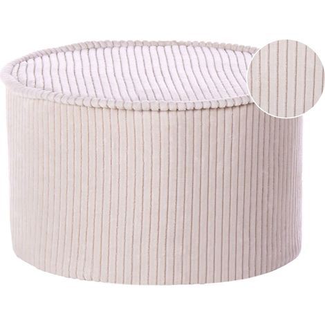 Pouf rotondo in velluto di cotone Struttura a coste in velluto sfoderabile Lavabile in lavatrice Beige chiaro Zikria