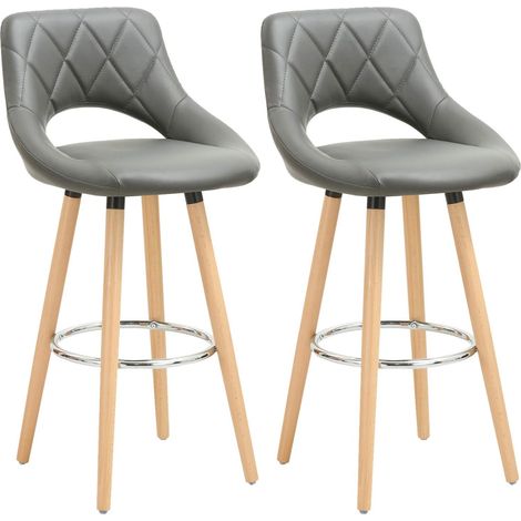 WOLTU Barhocker 2er Set Barstuhl Bistrohocker Tresenhocker mit Rückenlehne und Fußstütze Design Stuhl Holz Kunstleder Grau (1/5)